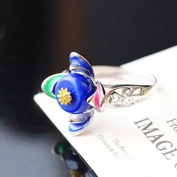 Серебро 925 пробы с открывающимся кольцом из натурального лазурита Серебро Cloisonne, восстанавливающее древние способы, которыми женщины бросали курить