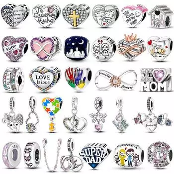 Серебро 925 пробы, семейная подвеска из бусин, подходит для женского браслета, подвески для сестры, матери, любви, дружбы