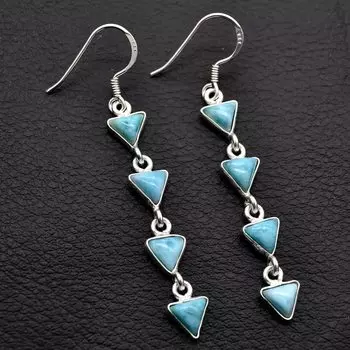 Серебро 925 пробы, серьги Ларимар, женские серьги, подарок от камня по рождению, длинные болтающиеся, серебряные украшения с подвесками, подарок на помолвку