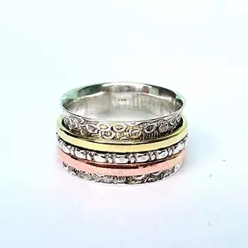 Серебро 925 пробы, Трехцветное кольцо, Кольцо в стиле бохо, Кольцо унисекс, Дизайнерское кольцо, Кольцо для вечеринки, Заявление о кольце, Свадебный подарок 6