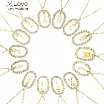 Серебро 925 пробы, золото, 26 букв алфавита A-Z, инициалы, длинная цепочка, ожерелье, овалы, роскошные ювелирные изделия, колье с кристаллами Cz
