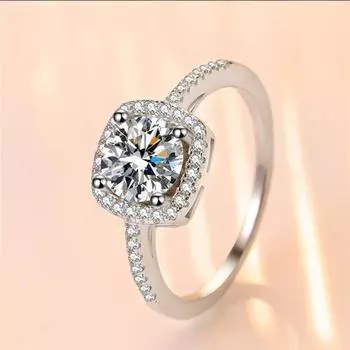 Серебро 925 с платиновым покрытием 1-3 карата, мозанстоун 4 когтя, квадратная сумка, кольцо на день рождения, классическое высокое ювелирное изделие для свадебной вечеринки, женский подарок 4.25&White Gold Plated