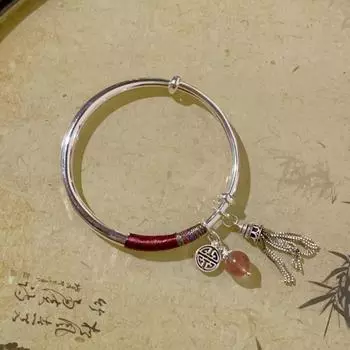 Серебро 999,9 пробы на миллион футов, новый винтажный китайский шикарный плетеный гладкий браслет в этническом стиле, круглый год, женский браслет из стерлингового серебра с миром Adjustable size