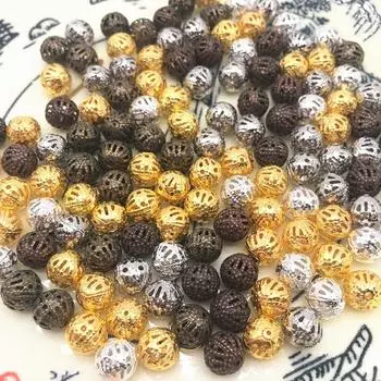 Серебро, позолоченное ожерелье, браслет, кулон, изготовление ювелирных изделий, оптовая продажа, 4-12 мм, свободные бусины, 40-300 шт., полые бусины, сделай сам, для 12mm серебряный