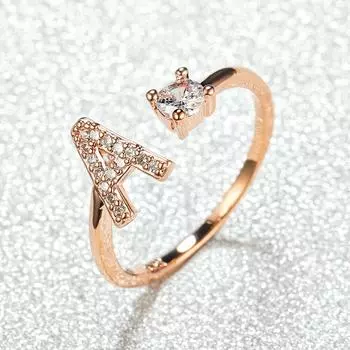 Серебро/розовое золото Цвет 26 английских букв CZ Циркон Открытие Кольца Регулируемые кольца Ювелирные изделия A серебряный