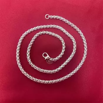 Серебро s925, 5 мм, круглая цепочка в коробке, 18/20/24 дюймов, ожерелье для женщин и мужчин, модные свадебные, помолвочные, очаровательные ювелирные изделия 45cm серебряный