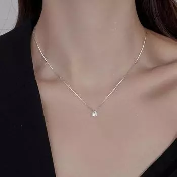 Серебро S925, модное простое ожерелье с каплями воды, женское изысканное темпераментное модное универсальное эллиптическое сверкающее бриллиантовое повседневное ювелирное изделие для повседневного использования Adjustable size