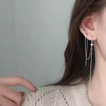 Серебро s925, новые модные длинные серьги со звездами и кисточками для девочек и женщин, изысканные аксессуары для вечеринок серебряный