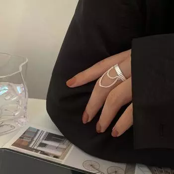 Серебро s925, распродажа, простая геометрическая цепочка с двойной кисточкой, открывающееся кольцо для женщин, индивидуальный подарок на вечеринку, крутой креативный драгоценный камень Adjustable серебряный