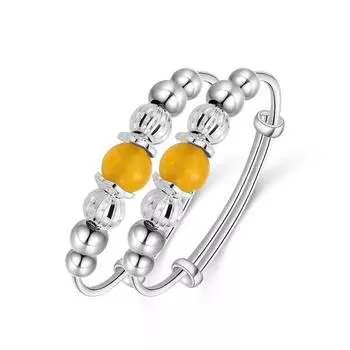 Серебро S990, инкрустированное желтыми бусинами из халцедона, детский браслет из круглых бусин, пара милых детских браслетов, серебряный детский браслет Adjustable size