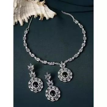 Серебро с родиевым покрытием, квадратное и круглое колье с американскими бриллиантами и серьгами, комплект украшений для девочек и женщин