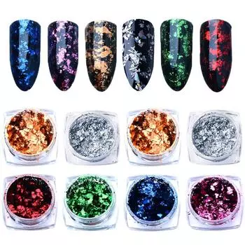 Серебро, золото, нестандартные алюминиевые хлопья, голографические зеркальные блестки, блестящие пайетки, блестящая пудра для дизайна ногтей