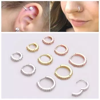 Серебро, золото, розовое золото, Daith Conch, Snug CZ, пирсинг для ушей, кольцо в носу, украшения для тела, серьги-кольца Huggie