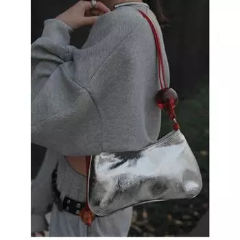 Серебряная бисерная женская сумка [янтарные колокольчики] нишевый дизайн большая жемчужная сумка через плечо маленькая сумка через плечо серебряный