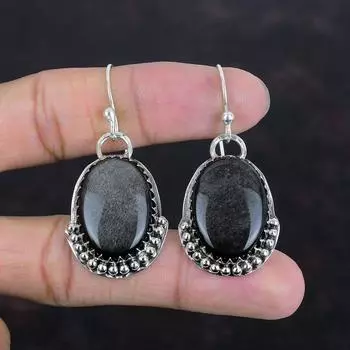Серебряная блестящая серьга из обсидиана, настоящие драгоценные камни, изящные серьги, серьги из стерлингового серебра 925 пробы, изумительные серьги ручной работы, подарки для матери