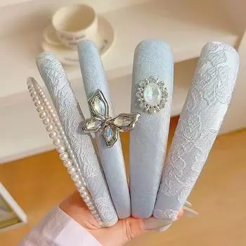 Серебряная бриллиантовая бабочка с жемчугом женская повязка на голову 2024 весна-лето синяя романтическая бабочка эльфийская повязка на голову аксессуар для волос принцессы one size