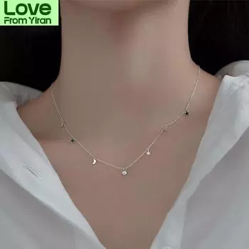 Серебряная цепочка со звездами и луной 925 пробы, сверкающие звездные звенья, подвески для женщин, предотвращающие аллергию, ювелирные изделия