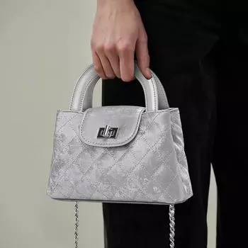 Серебряная цепочка сумка новый стиль новый китайский стиль шелковый атлас кроссбоди маленькая квадратная сумка ручная