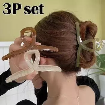 Серебряная цветочная полоска (набор из 3) 13 см очень большая заколка для волос для пучка большого размера