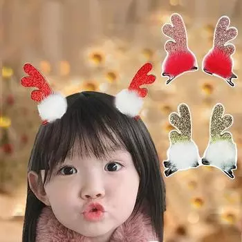 Серебряная цветочная полоска, рождественская детская заколка для волос «Рудольф», ручная работа, заколка из меха норки для домашней вечеринки, только красного цвета, 3 пары, 3 шт.