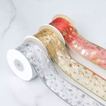Серебряная двухслойная лента Рождественская лента Материал для банта Обертка Лента для украшения рождественской елки Лента для снега Лента-бантик Сделай сам Цветок ручной работы 5cm*10 Yards