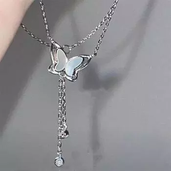 Серебряная фея инкрустированная цирконием блестящая бабочка жемчужное ожерелье женское индивидуальное модное ключичное кисточка цепочка свадьба