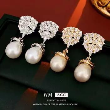 Серебряная игла, инкрустированная бриллиантами, геометрические капли воды, жемчужные серьги, изысканный темперамент, серьги 2#