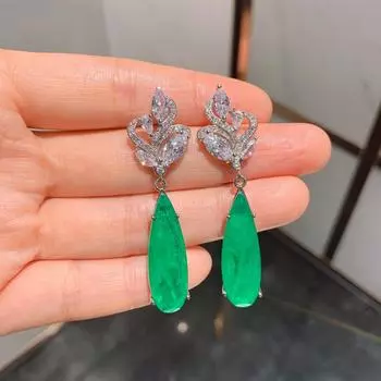 Серебряная игла S925 Diamond Droplet Paraiba Персонализированный универсальный изумруд преувеличенный