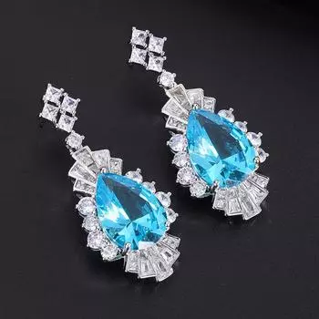 Серебряная игла S925 Искусственный цвет сокровище зеленое сокровище морской синий европейский красивый женский розовый цирконий