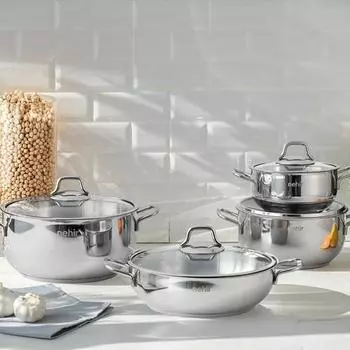 Серебряная кастрюля, набор посуды из стали, 8 предметов