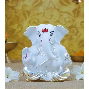Серебряная керамическая статуэтка Аппу Ганеши для приборной панели автомобиля, маленькая мурти Ганеши, статуэтка Ганапати для домашнего декора, пуджи, статуя Господа Ганеши