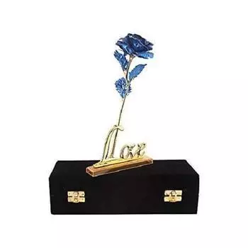 Серебряная коробка с искусственными розами (Синий и Золотой, 1 штука)