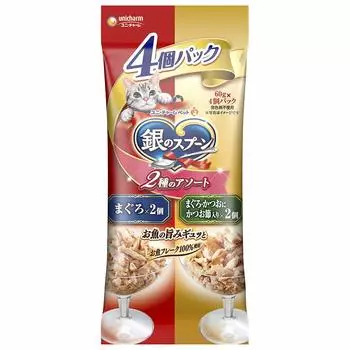 Серебряная ложка в мешочке с хлопьями бонито 60 г x 4 упаковки x 30 штук набор Тунец/Тунец/бонито