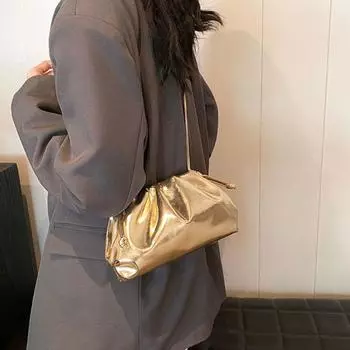 Серебряная мягкая сумка через плечо из искусственной кожи, сумка-клатч для вечеринки в виде пельменей, повседневная сумка для банкета в виде облака, подарок золотой