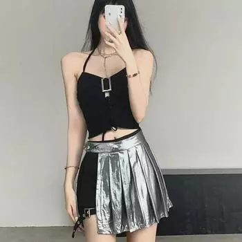 Серебряная нестандартная юбка из двух частей - сексуальный джазовый сценический наряд для женщин S