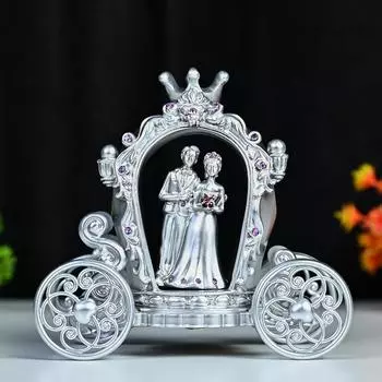 Серебряная отделка, парная статуэтка с тележкой | Статуэтка любви для помолвки, свадьбы, Дня святого Валентина, годовщины, подарков на день рождения | Элегантный домашний декор