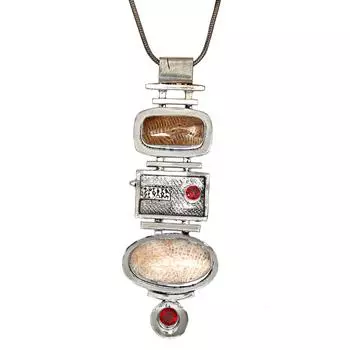 Серебряная подвеска ко Дню матери с ископаемым кораллом и гранатом, 3,75 дюйма