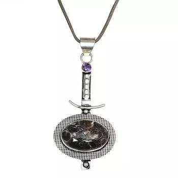 Серебряная подвеска ко Дню матери с яшмой Turtella Jasper и аметистом 2,75 дюйма