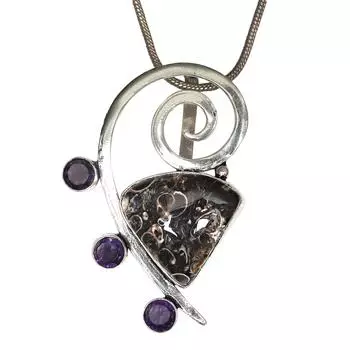 Серебряная подвеска ко Дню матери с яшмой Turtella Jasper Amethyst Gemstone 2 дюйма