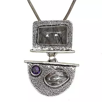 Серебряная подвеска на День матери с черным рутиловым аметистом, 2 дюйма