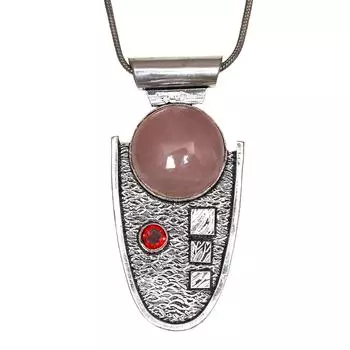 Серебряная подвеска на День матери с гранатом и розовым кварцем 2,75 дюйма