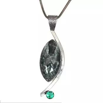 Серебряная подвеска на День матери с изумрудом и серафинитом 2,5 дюйма