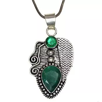 Серебряная подвеска на День матери с изумрудом и малахитом 2,25 дюйма