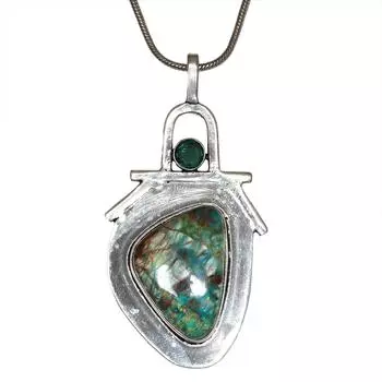 Серебряная подвеска на День матери с изумрудом и хризоколлой 2,75 дюйма