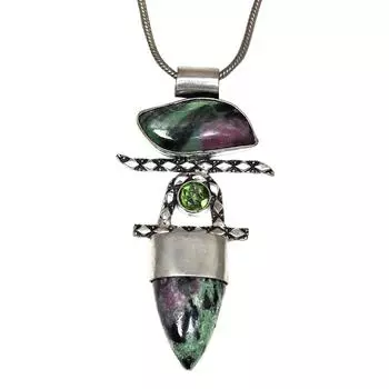 Серебряная подвеска на День матери с рубином, цоизитом, перидотом, драгоценным камнем 2,5 дюйма