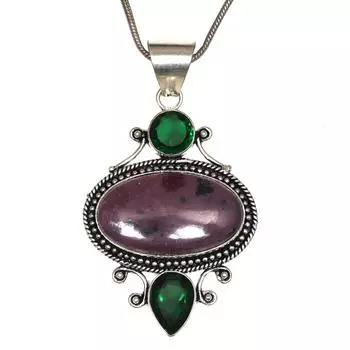 Серебряная подвеска на День матери с рубиновым изумрудом и цоизитом 2,75 дюйма