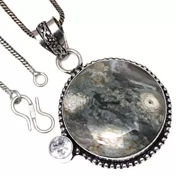 Серебряная подвеска Ocean Jasper Swiss Blue Gemstone ко Дню святого Валентина 2,75 дюйма