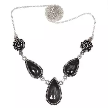 Серебряная подвеска с черным рутилом, серьги 18-20 дюймов, драгоценный камень, ручная работа