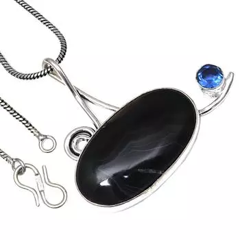 Серебряная подвеска с черным спинальным танзанитом, драгоценным камнем ко Дню святого Валентина, 1,75 дюйма