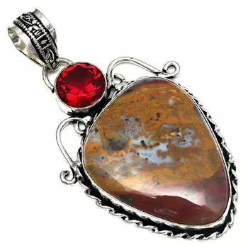 Серебряная подвеска с драгоценным камнем «День матери» из граната и океанической яшмы 2,5 дюйма